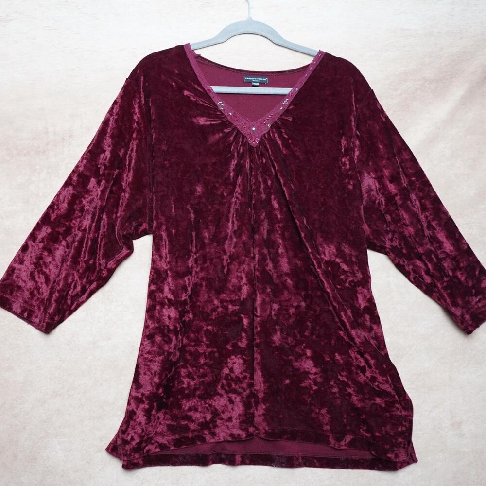 Carolyn Taylor Velvet Top Burgundy 3X Y2K